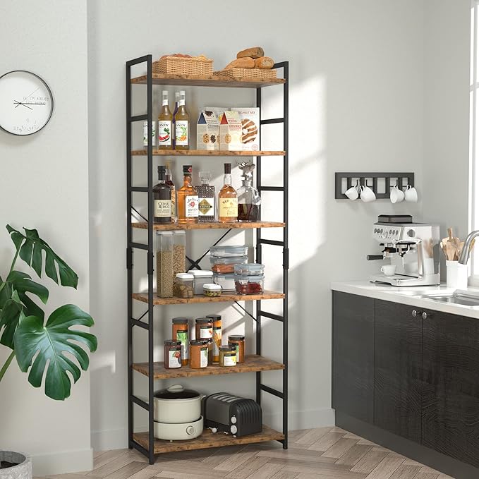 NUMENN 6 Tier Bookshelf, Tall Bookcase Shelf Storage Organizer, Modern Book