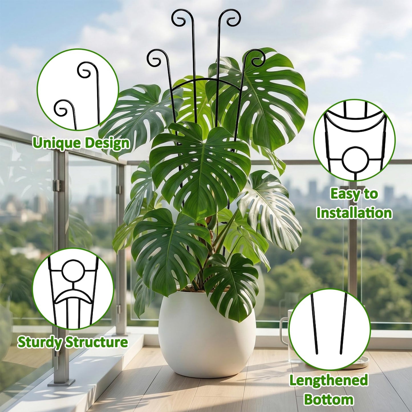 Monstera Plant Support - 32.6 Inch Tall Trellis with 2 Pack Plant Stakes for Your Large Climbing Monstera Deliciosa | Indoor Plant Climbing Frame for Potted Growth