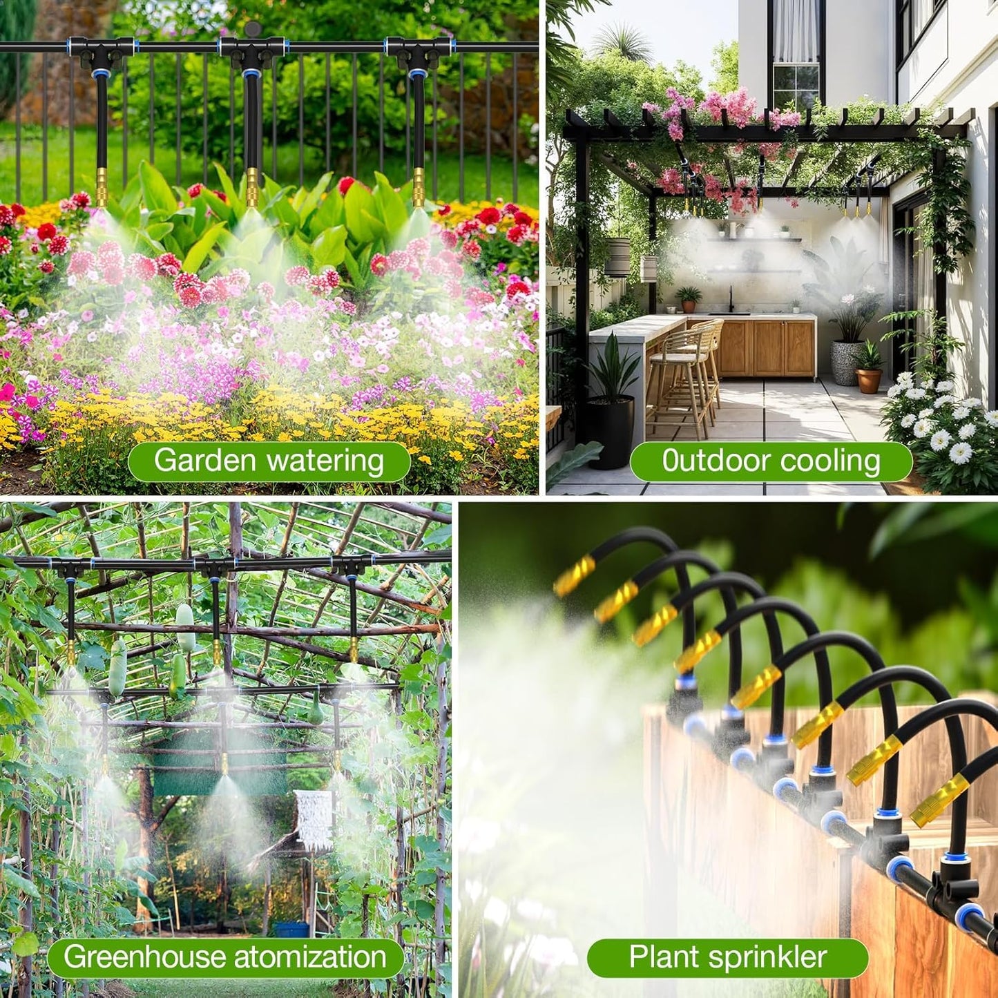 Drip Irrigation System with Brass Nozzles – 2026 Upgrade 100FT Garden Watering Kit with 20Pcs 360° Adjustable Misting Sprinklers Quick Connect Fittings for Raised Beds, Lawn, Patio