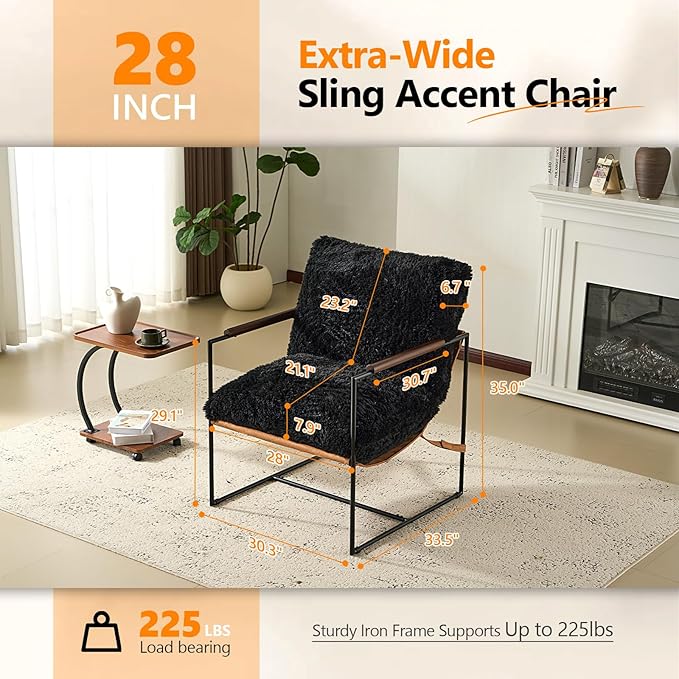 VINGLI 28" Wide Plush Upholstery Sling Modern Accent Chairs Set of 2, Cute