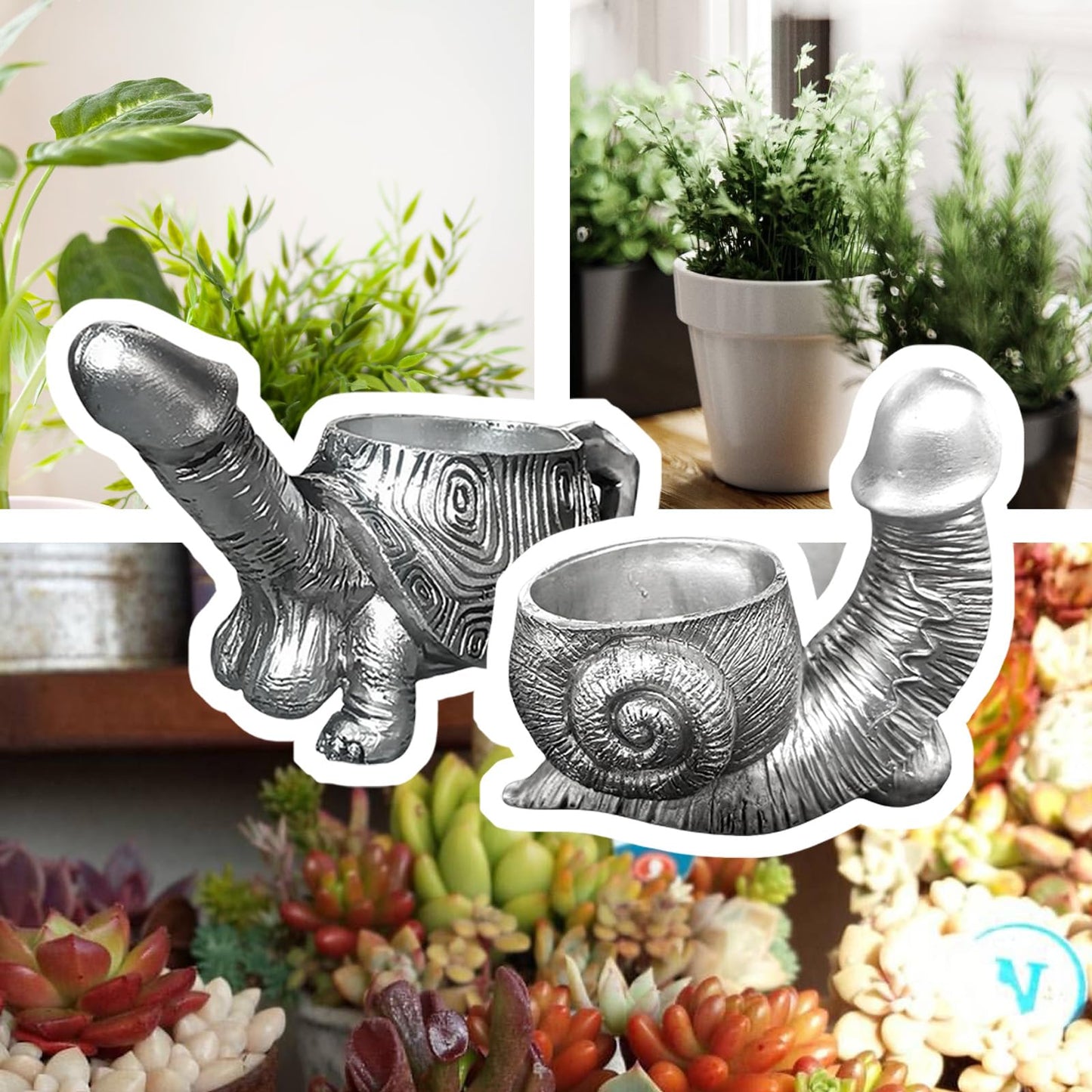 Qywwss Snail Planter, Unique Flower Pot for Succulent Plants, Retro Indoor & Outdoor Plants Garden Decoration Mini Resin Turtle Statue Fun Planter (Bend)