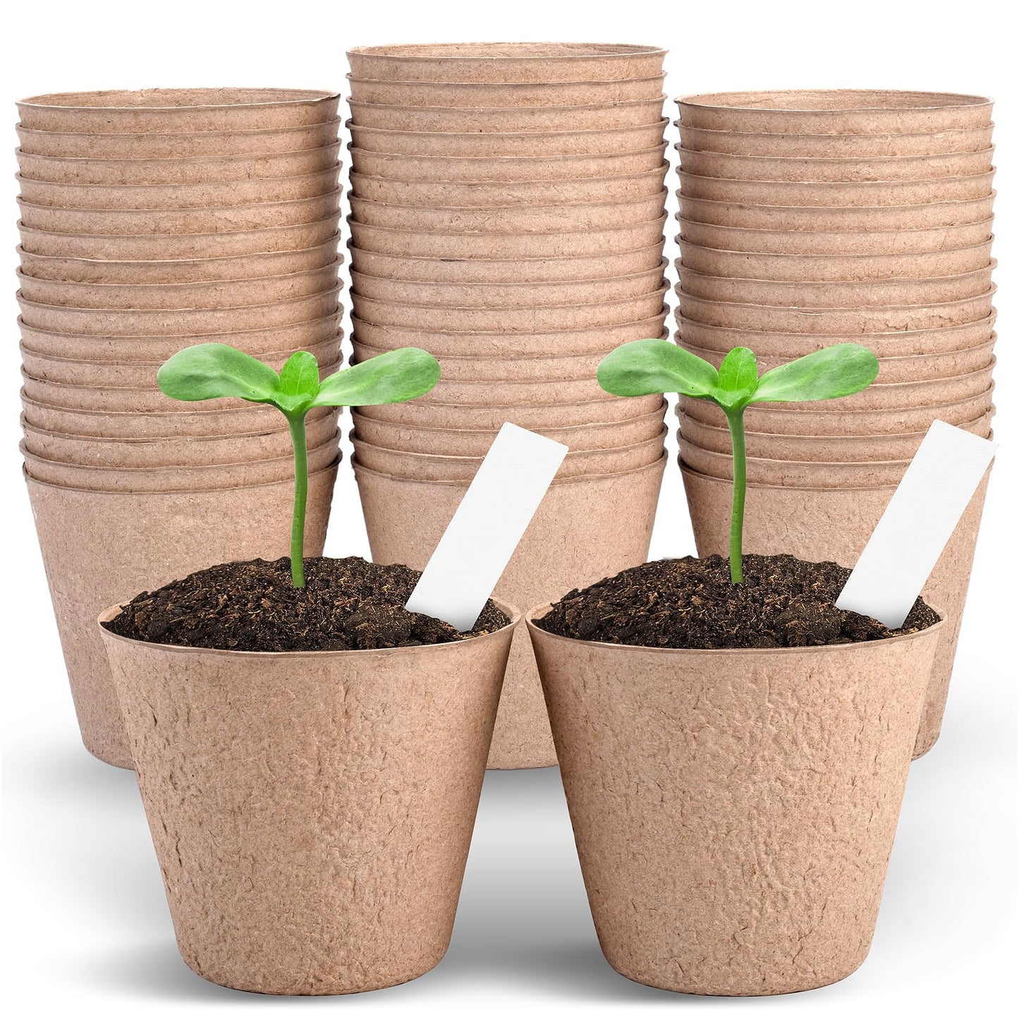 ARGCONNER 4 Inch Peat Pots, 50PCS Biodegradable Plant Starting Pots Round Nursery Pot, Garden Germination Nursery Pot Bonus 20 Plant Labels (4 Inch, 50P)