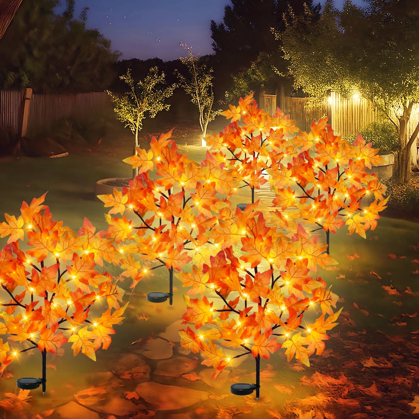 Uieke 2 Pack Solar Fall Lights Outdoor Decorative, 40LED Thanksgiving Lights Fall Solar Stake Lights Outdoor with 8 Modes & Timer, Waterproof Thanksgiving Decorations for Yard Garden