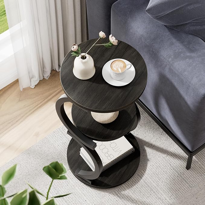 JUSTOGO Small Round Side Table, 3-Tier End Table
