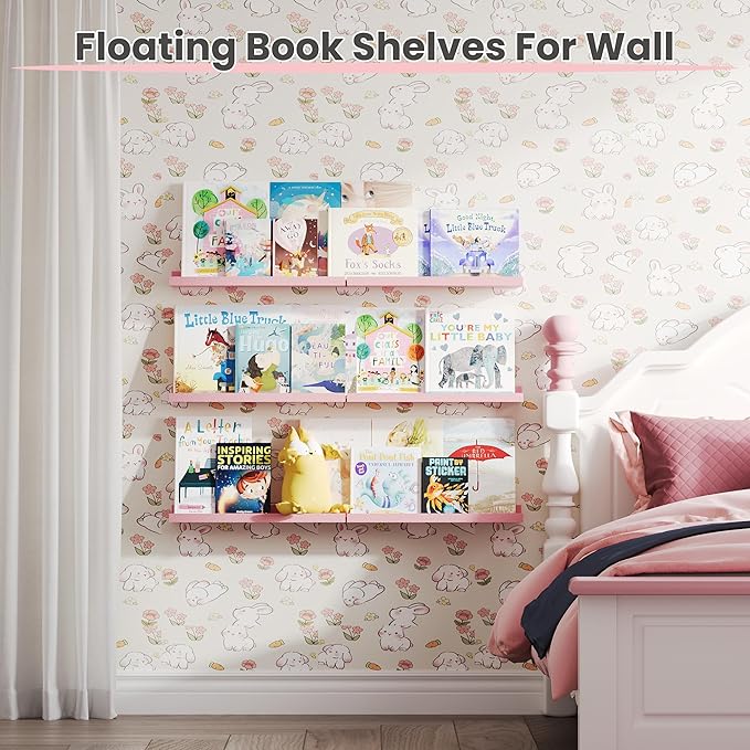 upsimples Pink Shelves for Wall, Living Room, Game Room, 6 Pack Wall Mounted