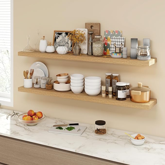 Acovy 55 Inch Floating Shelves, 9.3" Deep Floating Shelf Wall Mounted, Rustic