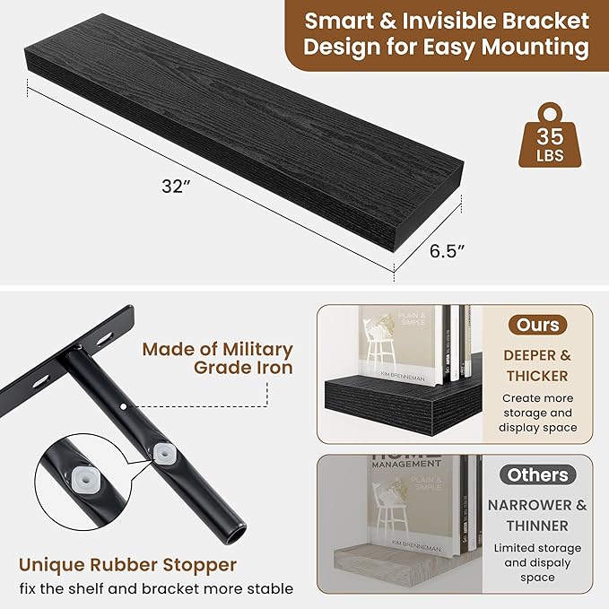 fuqing Floating Shelves for Wall, Wall Mounted Wood Floating Shelf