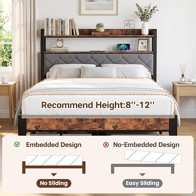 Full Size Bed Frame with Dual-Layer Headboard and Footboard, Bed Frame Full