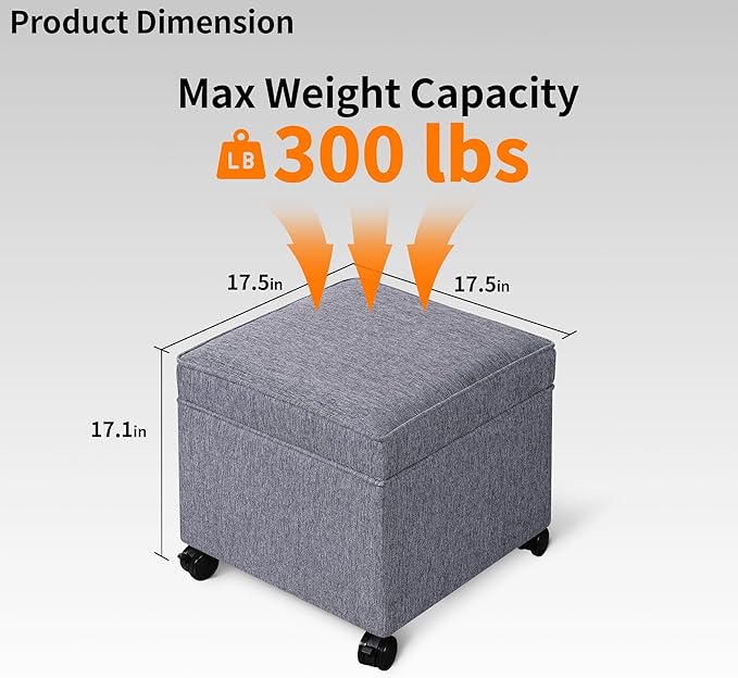 Adeco 17.5 Inch Square Storage Ottoman
