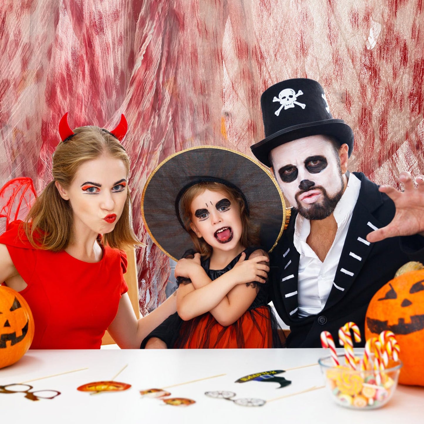 512" x 85" Halloween Blood Creepy Cloth Decoration - Large Bloody Spooky Fabric Gauze -Halloween Scary Gauze Blood Creepy Cloth for Haunted House Halloween Party Yard Wall Doorway Outdoors Decoration