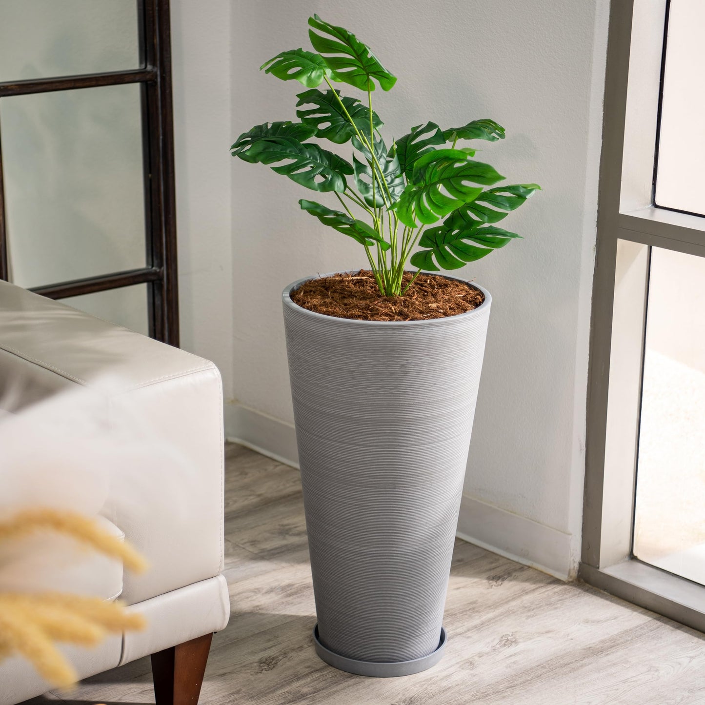 XBrand 28-Inch Tall Tapered Indoor and Outdoor, Gray Planter