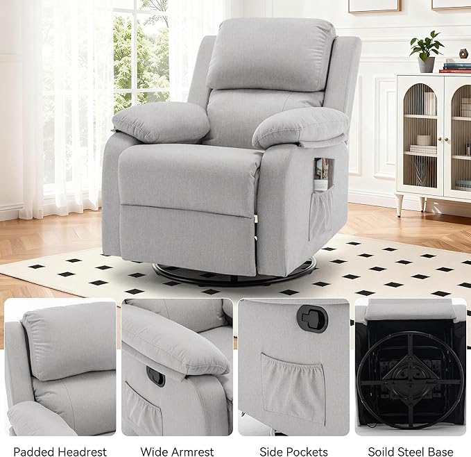 Korser Recliner Chair, 360 Swivel Rocker Chair
