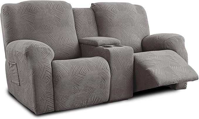 Recliner Loveseat Covers with Console, 6-Piece Stretch Geometric Strokes