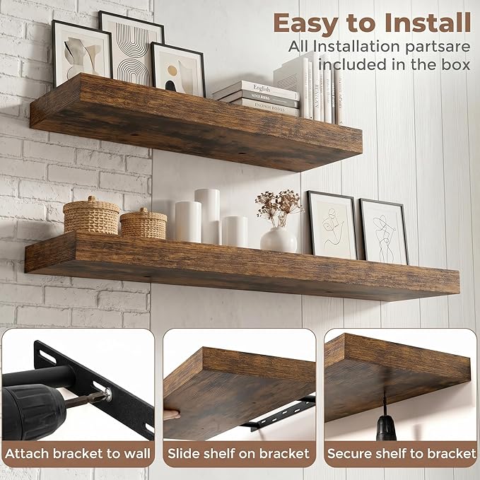 FLYJOE Floating Shelves for Wall, 16 Inch Floating Shelves Set of 2, Kitchen