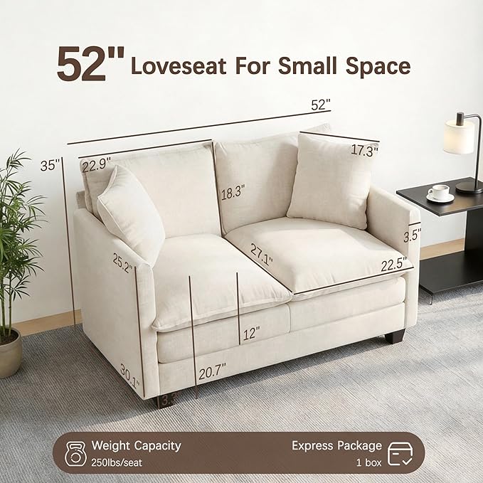 Loveseat Sofa, Comfy Chenille Small Couch