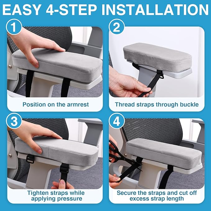 Smiry Ergonomic Office Chair Armrest Pads, Memory Foam Arm Rest Covers
