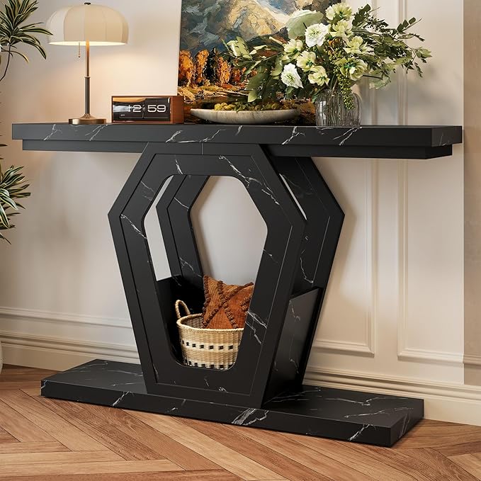FUSUNBAO 47.3" Console Table, Openwork Bracket Sofa Table, Wood Narrow Entryway