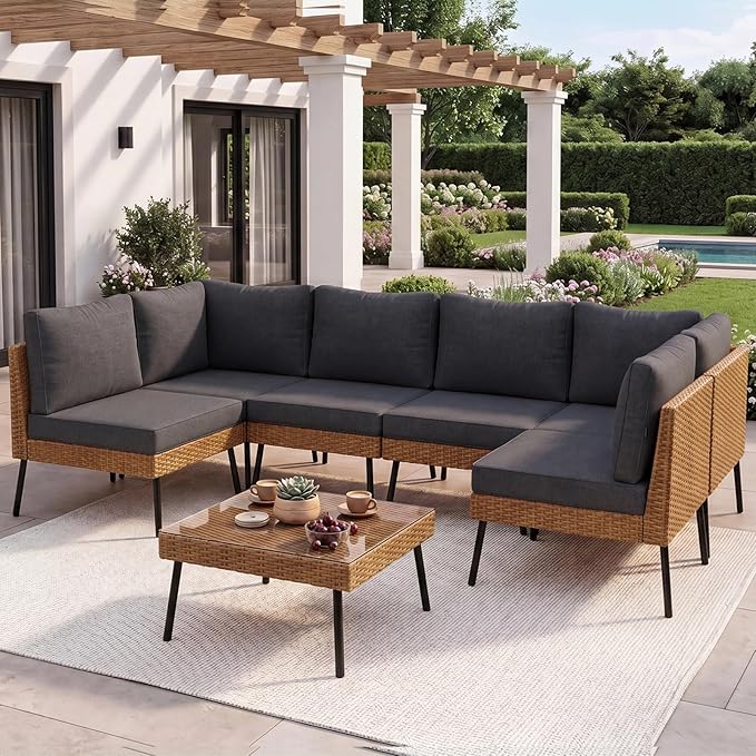 Aoxun 7-Piece Patio Furniture Set, Wicker Outdoor Furniture