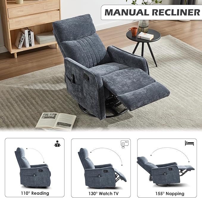 Trustyue Swivel Rocker Recliner Chair, 360° Swivel Recliner