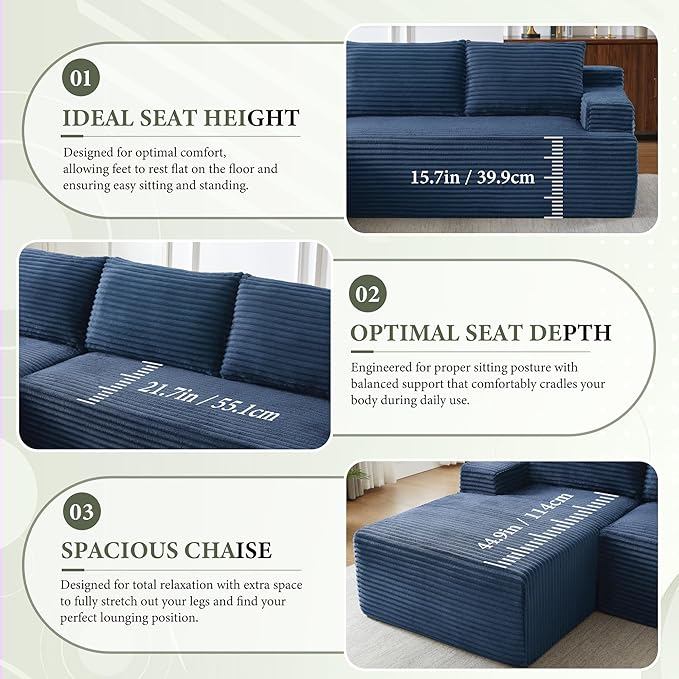 96" Sectional Couches for Living Room Cloud Couch Sofa