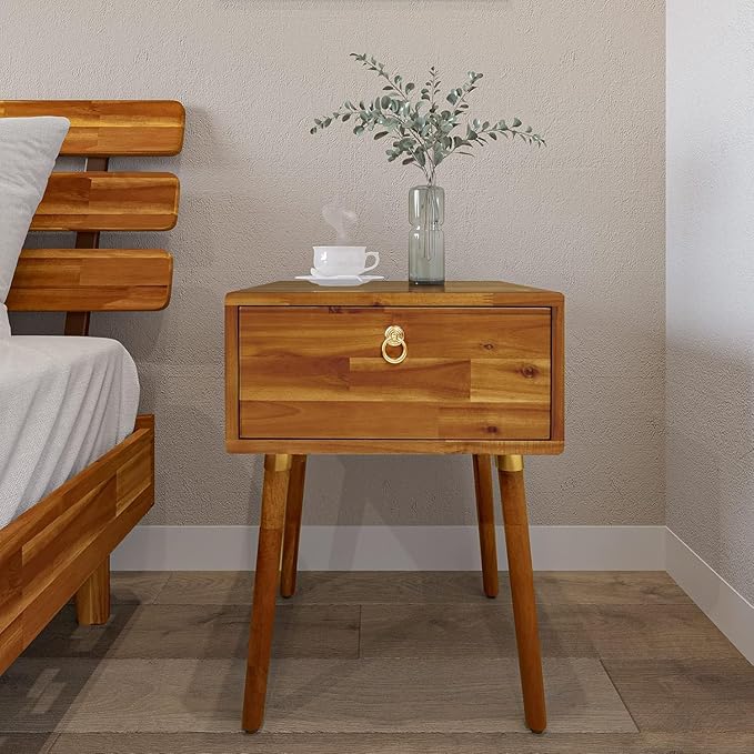 Bme Caden Solid Wood Nightstand/Side Table/End Table, Fully Assembled,