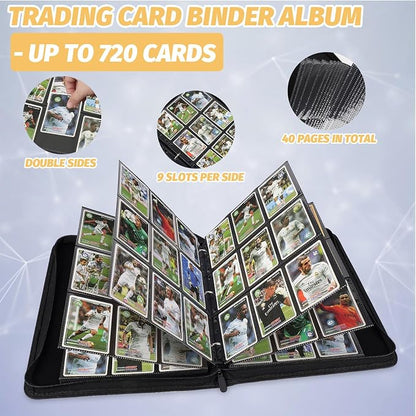 GERMUN 3 Ring 9 Pocket Zipper Card Binder, 720 Double Sided Standard PU Trading Card Album Folder for TCG & Sports Cards, Not Fit Top Loaders (DARK GREEN)