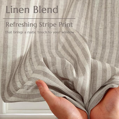 jinchan Striped Linen Kitchen Curtains 36 Inches Tier Curtains Farmhouse Modern Cafe Style Small Window Treatments Airy Light Filtering Rod Pocket for Living Room Bathroom 2 Panels Taupe Grey
