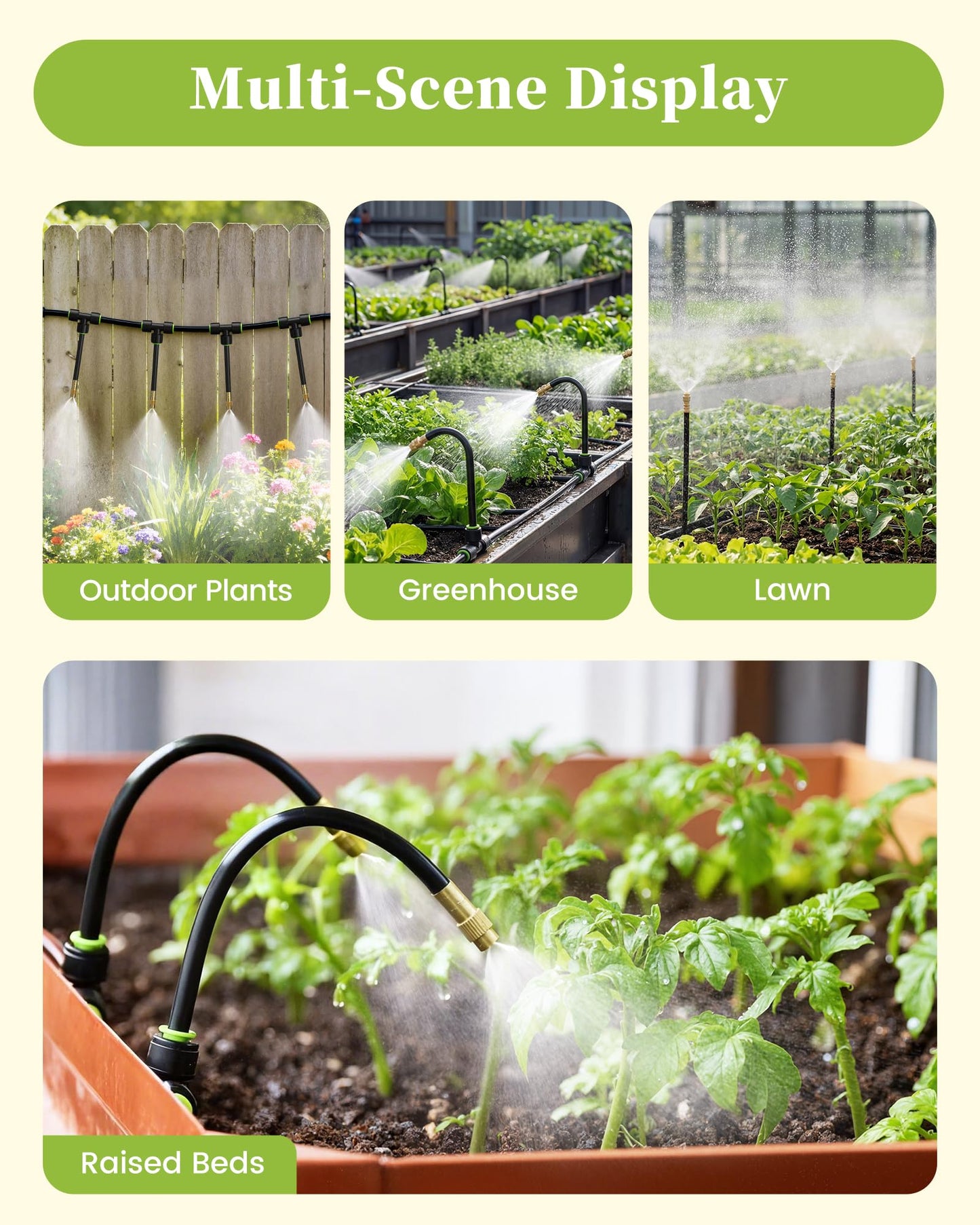 RAINPOINT 50FT Drip Irrigation System, Garden Watering Kit with 15pcs 360°Adjustable Copper Nozzles, Automatic Atomizing Watering Sprinkler System for Greenhouse, Lawn, Raised Beds, Outdoor Plants