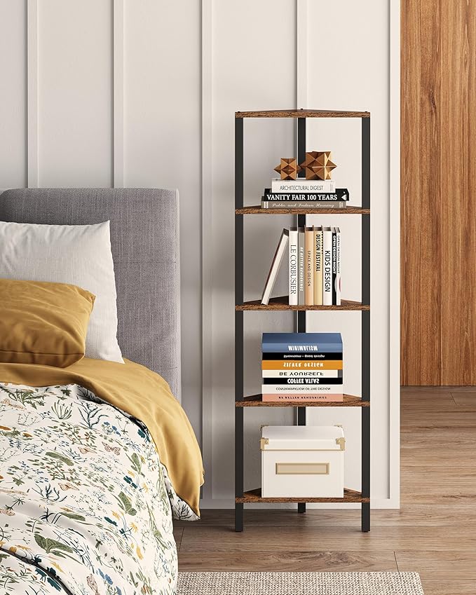 TUTOTAK Corner Shelf, 5-Tier Corner Bookshelf