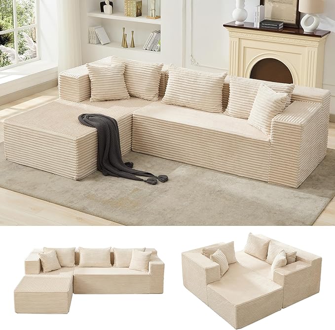 Hetoy Oversized L Shape Modular Sofa, Soft Modular Sectional Couch
