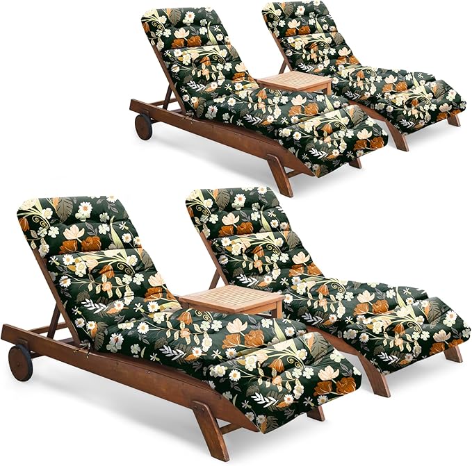 Outdoor Chaise Lounge Chair Cushion Set of 4, Waterproof 74.4 x 22 x 4.7 Inches