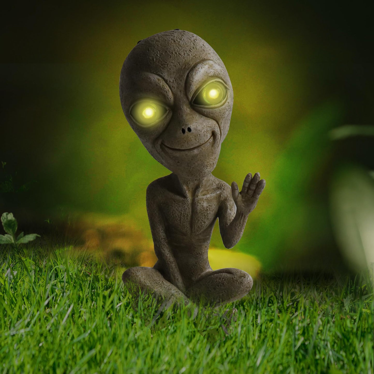 Lopoti Solar Light UFO Extraterrestrial Garden Alien Statues Figurine for Indoor Outdoor Garden Patio, Yard Or Lawn Decoration