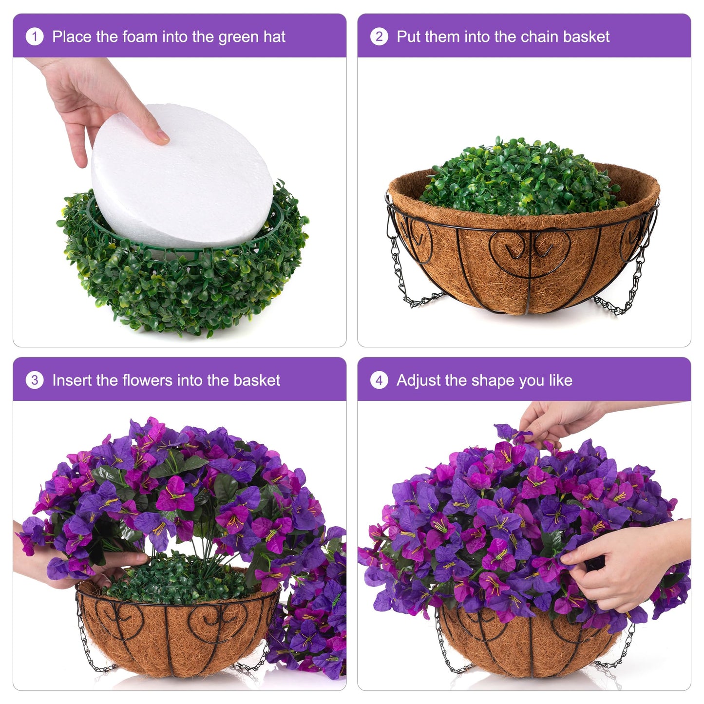 Artificial Hanging Flowers Plant with Basket for Outdoors Spring Decor, Fake Hanging Plants Faux Bougainvillea in Planter Look Real UV Resistant Silk Flowers for Outside Porch Patio Garden Home, Mix