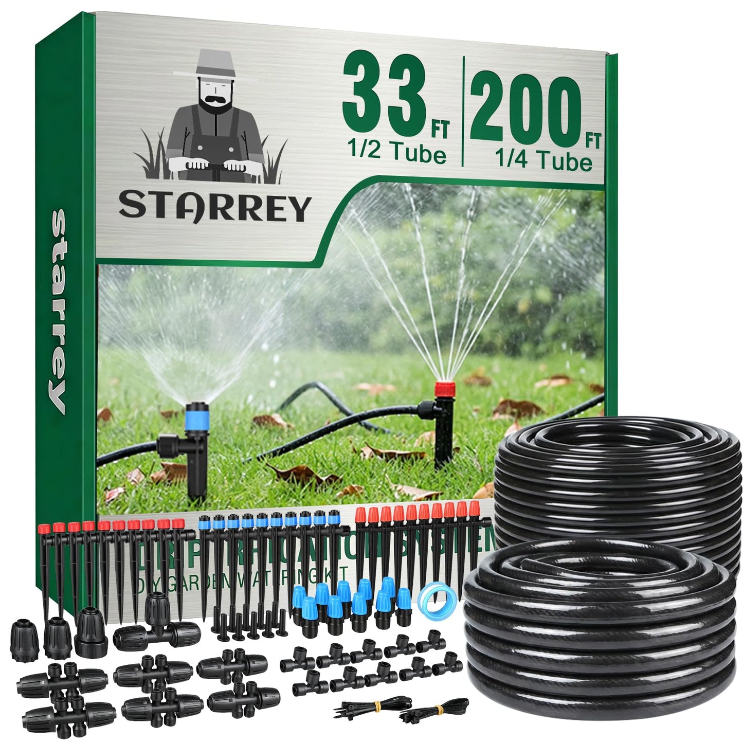 Drip Irrigation System for Garden, 2026-Upgraded Quick Connect Garden Watering Kit All-in-One with 1/2 inch 1/4 inch Irrigation Tubing for Garden, Lawn, Greenhouse, Raised Beds (233FT)