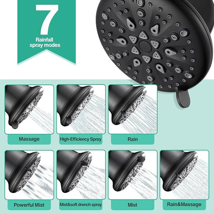 Cobbe Filtered Shower Head, 7 Modes High Pressure Shower Heads - 16 Stage Shower Head Filter for Hard Water for Remove Chlorine and Harmful Substances (Midnight Black Matte, 5 Inch Round)
