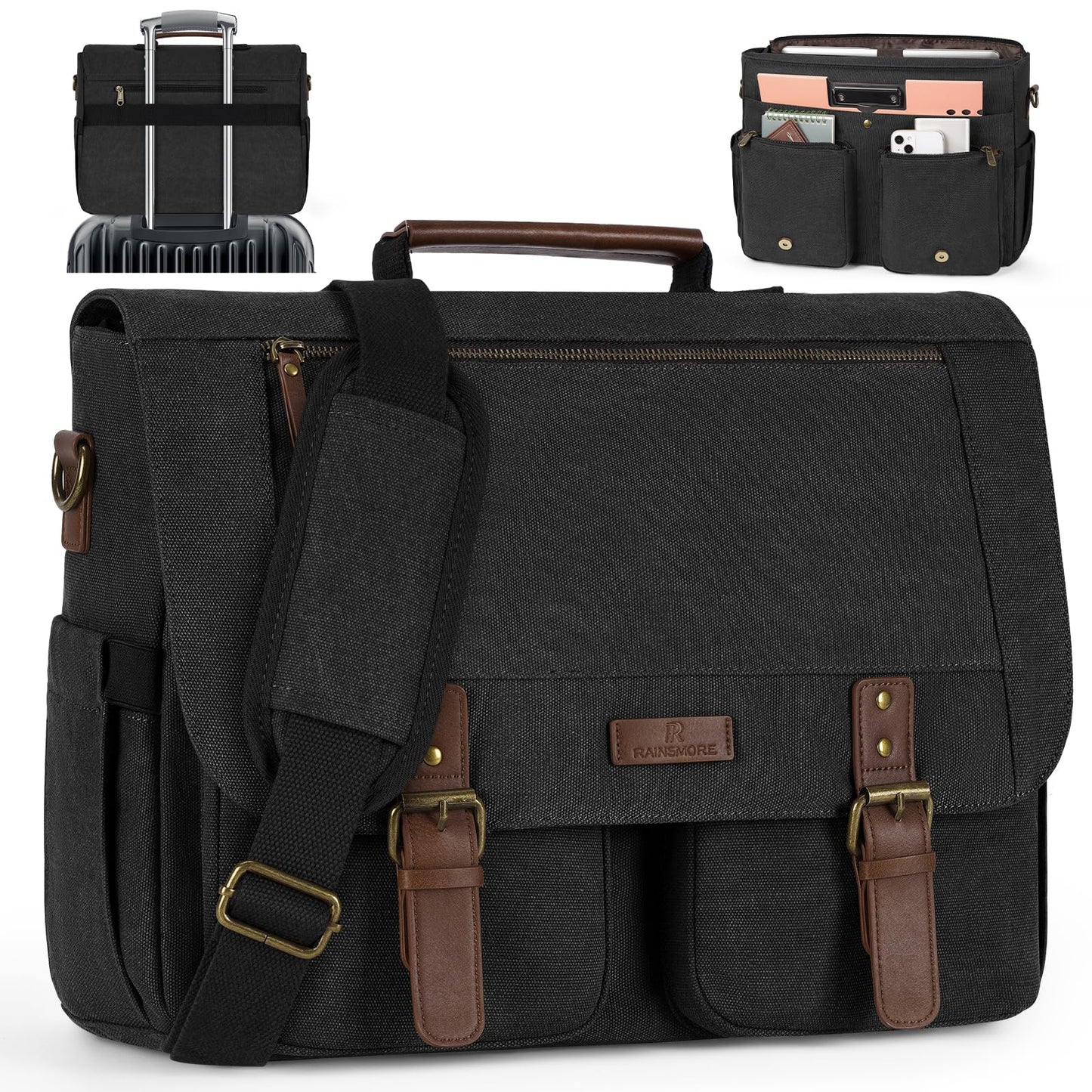 RAINSMORE Messenger Bag for Men, 15.6-17.3 inch Laptop Bag for Work College