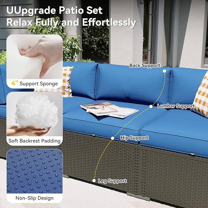 Aoxun Patio Furniture Set with Umbrella, 8 Piece Outdoor Sectional Sofas