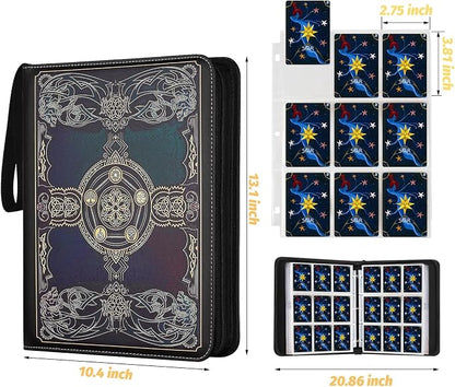 720 Pockets Round Ring Trading Card Binder, 9-Pocket Clear Zipper Card Album with Wrist Strap, Holds 720 Standard TCG Cards Compatible with Sports Baseball Football Game Cards (Black Purple)