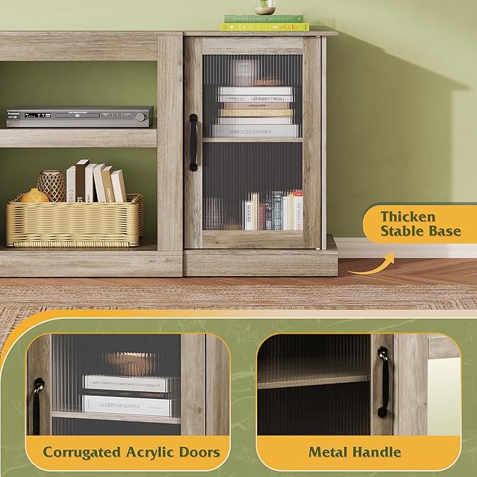 WLIVE Farmhouse TV Stand for 65 inch TV, Open Shelves TV Console for Living