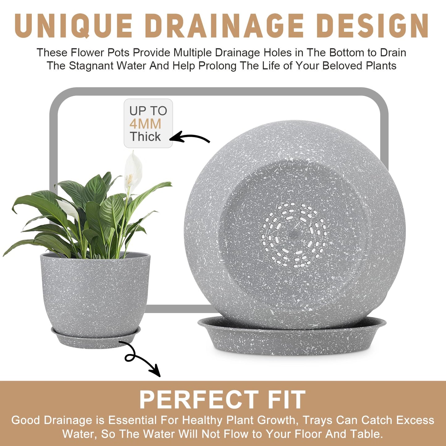 YNNICO Plant Pots 12/10/9 inch Set of 3, Flower Pots with Multi Mesh Drainage Holes, Large Planters for Indoor Outdoor Garden Plants and Flowers. (Gray)