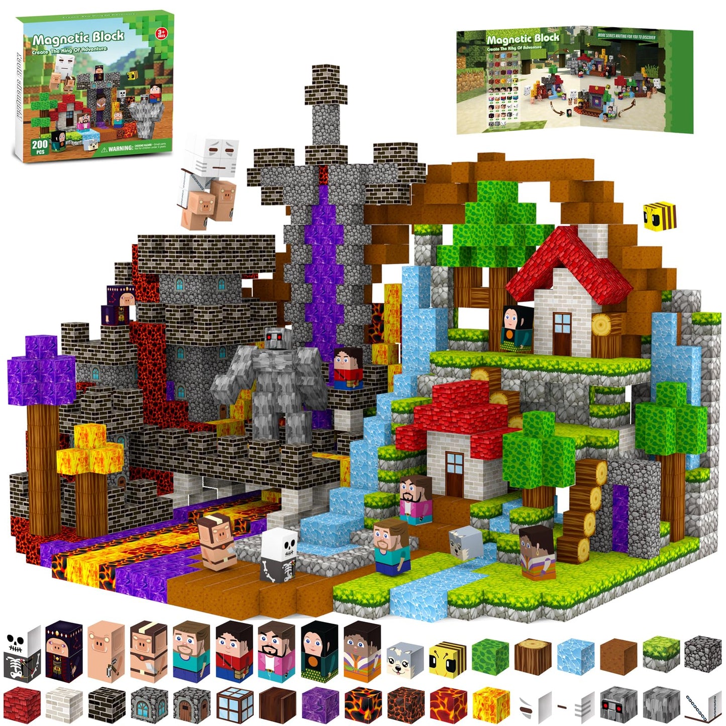 200 PCS 0.8in Magnetic Blocks ,Magnetic Building Cubes, Build 11 unique characters Adventure World Set,Stacking Magnets, STEM Sensory Toys for Ages 3+ Toddlers Kids Girl Boys Birthday Party Gifts
