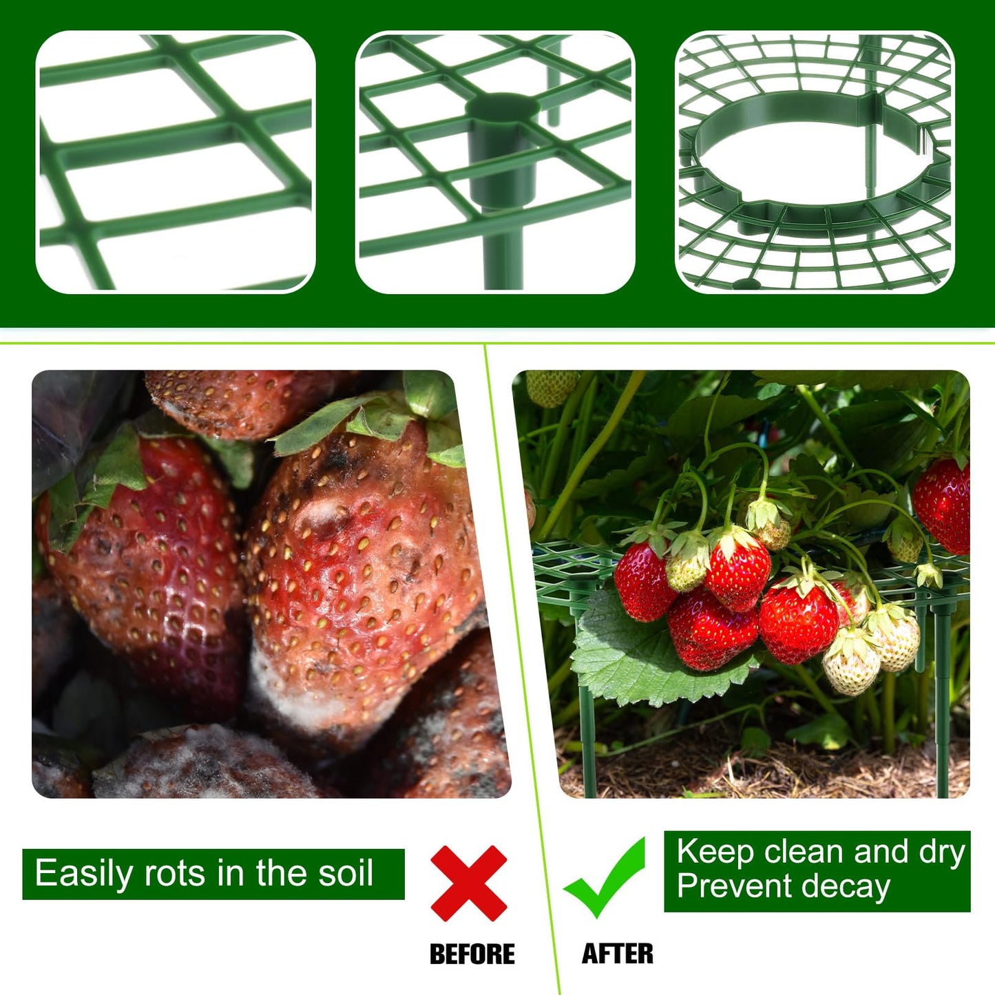 Irenare 24 Pack Strawberry Plant Support with Plant Labels Large Size Strawberry Growing Racks Growing Frame Stand Holder for Keeping Garden Strawberry Clean