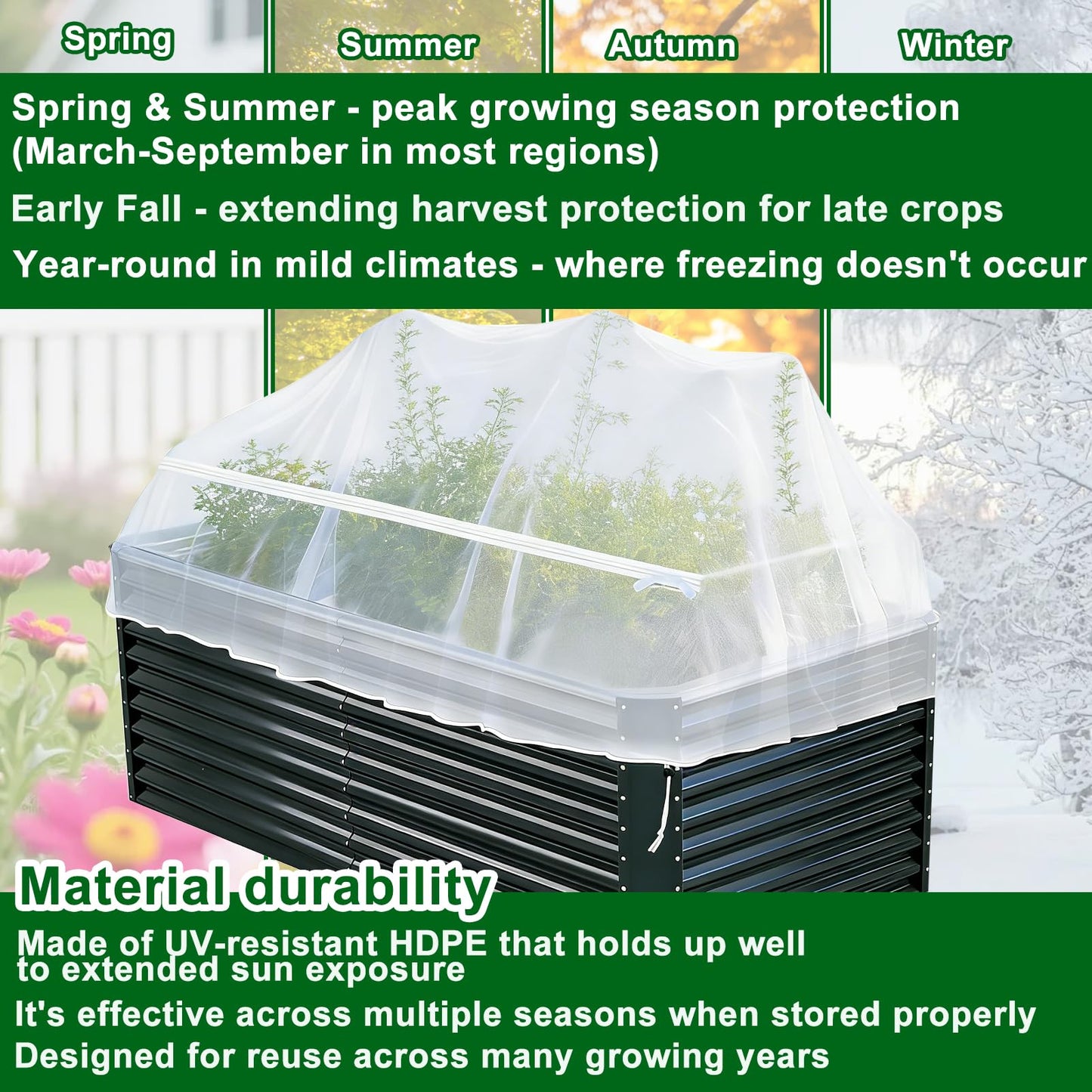 1 Pack Garden Netting for Raised Beds, Fine Mesh Bird Netting Barrier Screen with Zipper Drawstring Garden Bed Plant Cover for Protect Vegetable Fruits Crop from Animals Pest Insect, 6.3×3.3×2Ft