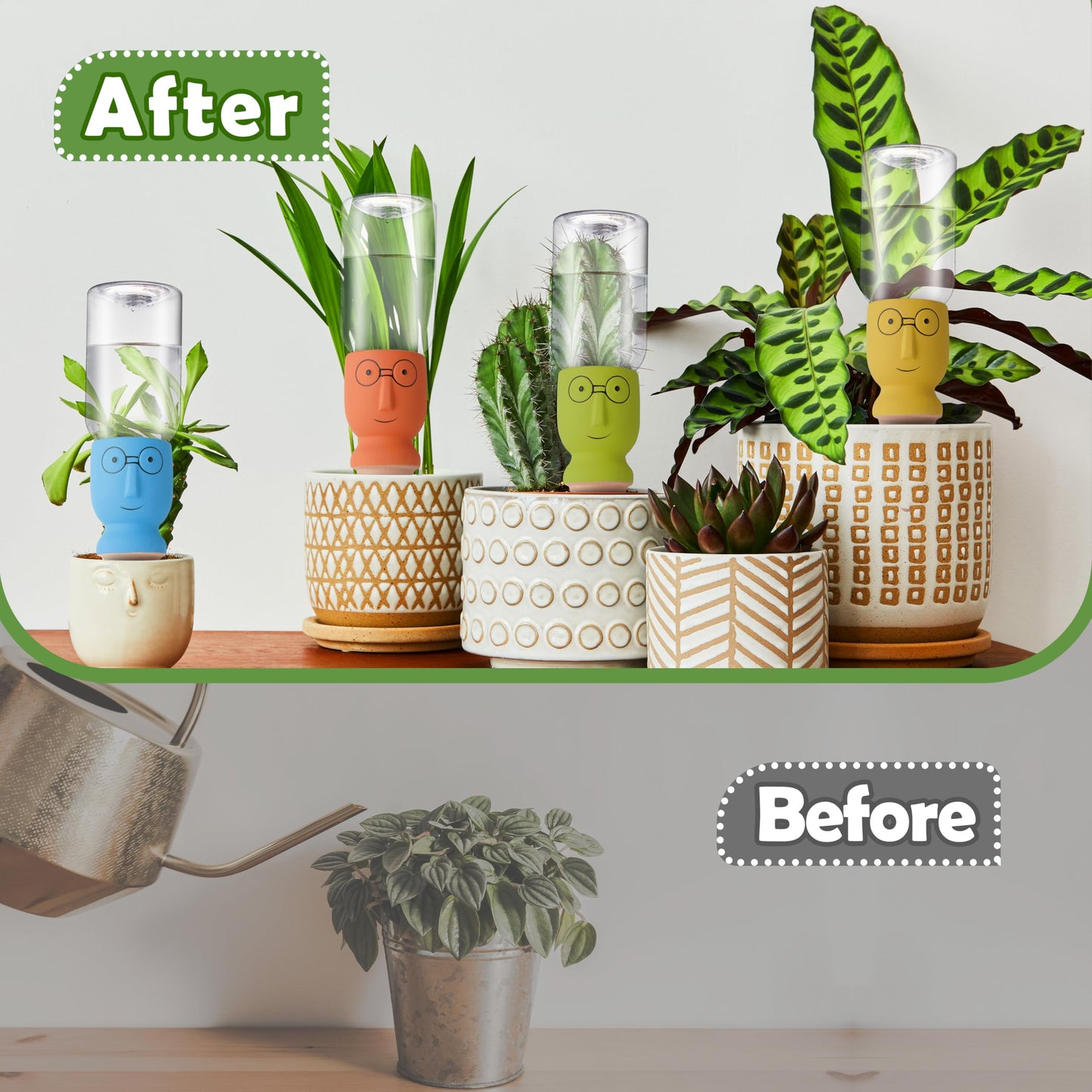 4 Pack Terracotta Watering Spikes, Self-Watering Plant Stakes for Indoor & Outdoor Potted Plants with 12 oz Plastic Bottles for Ideal Auto Watering Devices for Plants During Vacation