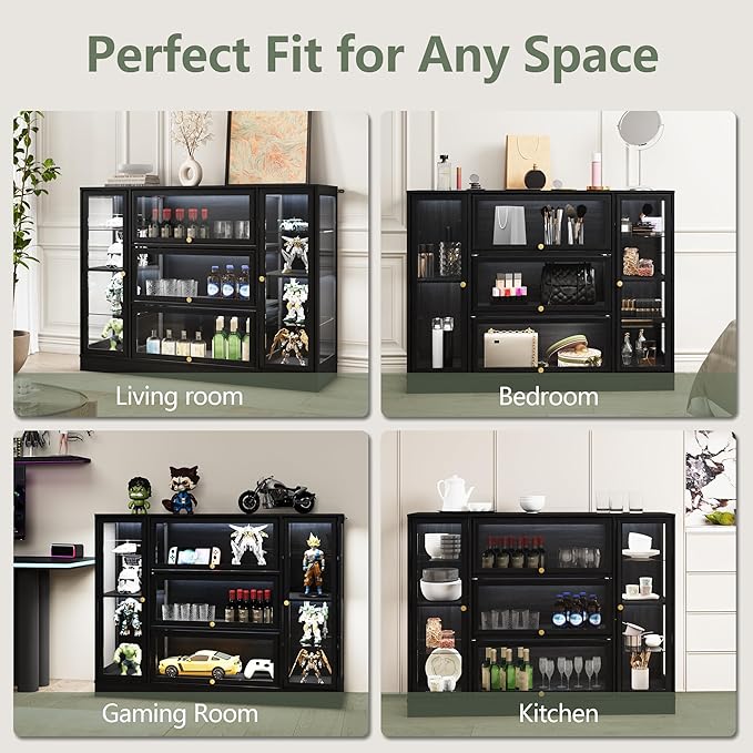 Display Cabinet with Acrylic Glass Doors, Extra Wide Curio Cabinet with LED
