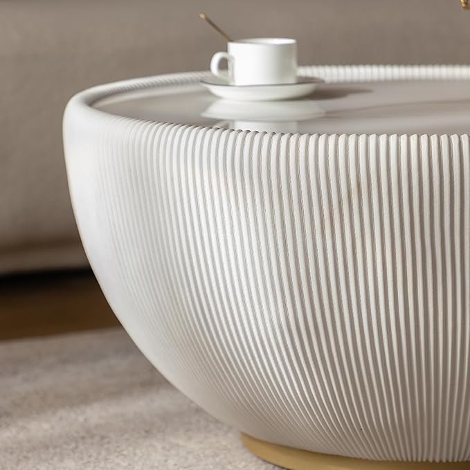 SSLine Bowl-Shape Coffee Table Modern Sintered Stone Top Coffee Table in Cream