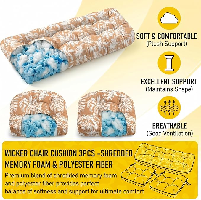 1 MIDDLE ONE Wicker Chair Cushions 3 Pieces Set