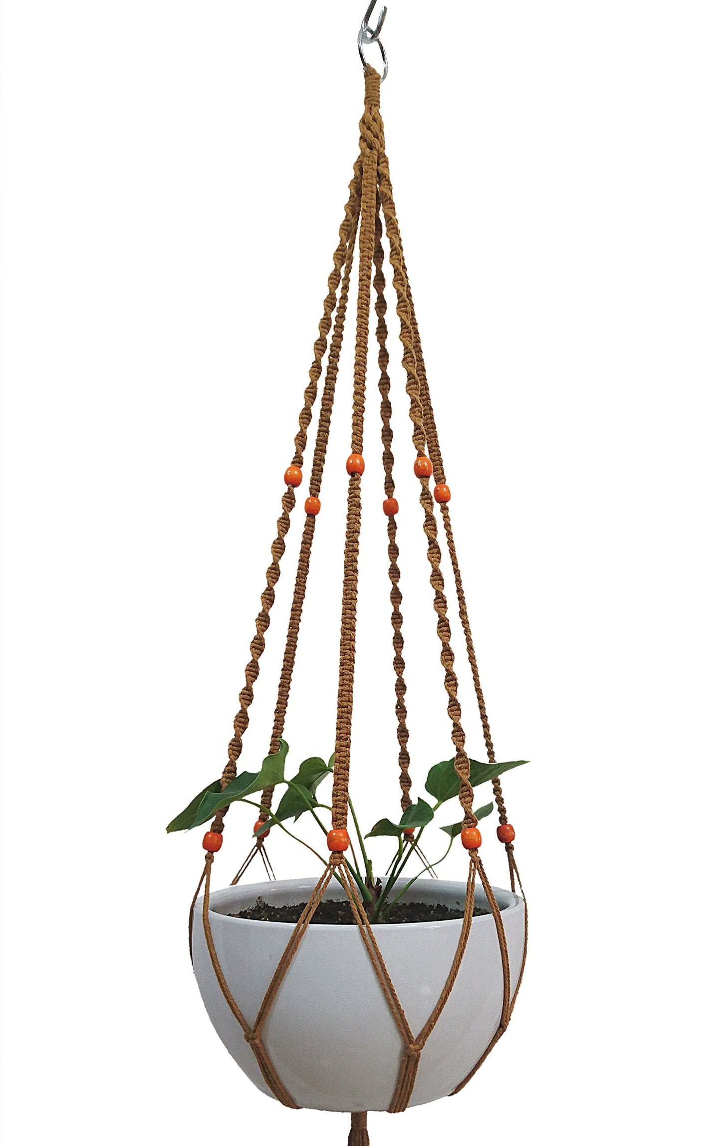 Plant Hanger Macrame Cotton 6 Legs 51 Inches for Indoor Outdoor, Living Room, Kitchen, Deck, Patio, High and Low Ceiling with Size of 10-12 inches Without The Pot (Brown)