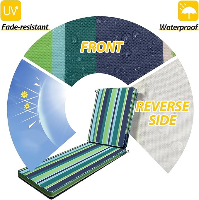 AAAAAcessories Outdoor Chaise Lounge Cushions, Fade-Resistant, Waterproof Patio