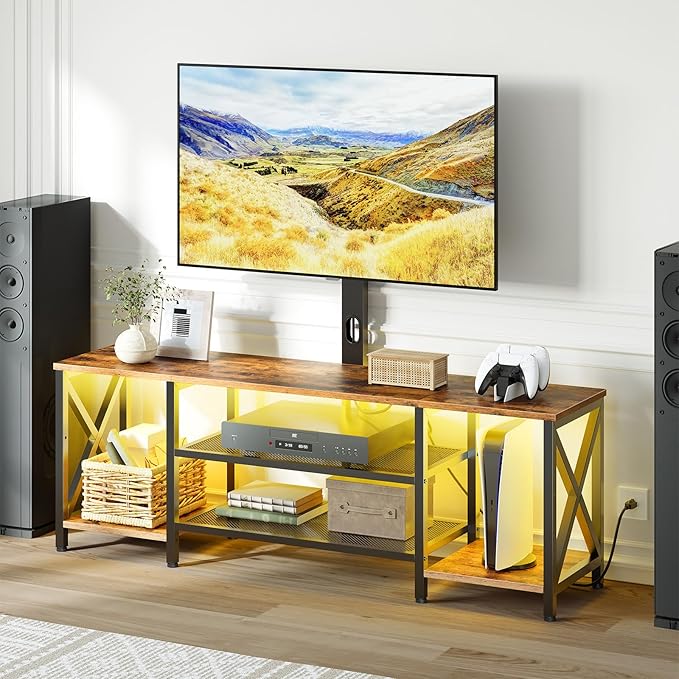 HOOBRO TV Stand with Mount and Power Outlet, LED Entertainment Center with